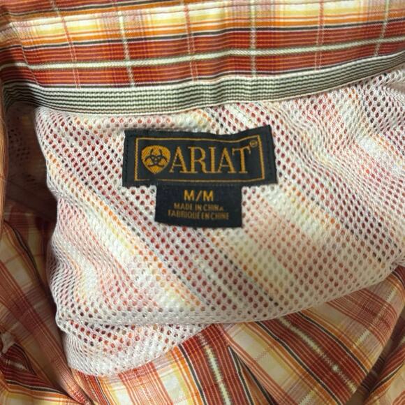 Ariat Shirt Men's orange Shirt Long Sleeve plaid Cowboy Rodeo Medium button down - Picture 3 of 6